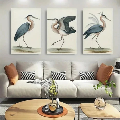3pcs Heron Minimalist Artwork Wall Art Canvas Unframed - High Quality Print 100% Australian Made Wall Canvas