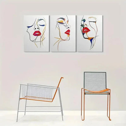 3pcs Minimalist Face Painting Wall Art Set Canvas Unframed - High Quality Print 100% Australian Made Wall Canvas