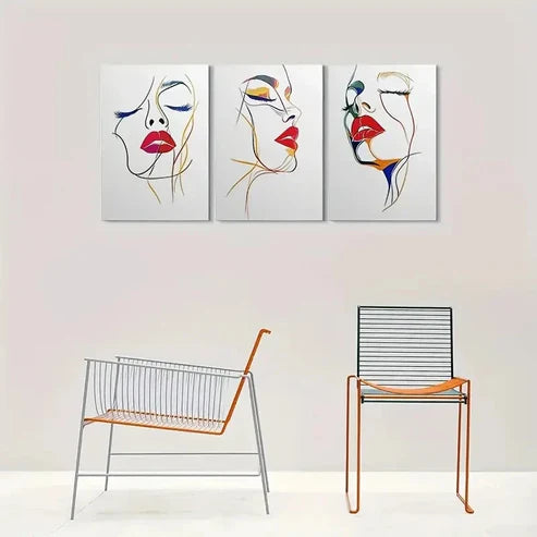 3pcs Minimalist Face Painting Wall Art Set Canvas Unframed - High Quality Print 100% Australian Made Wall Canvas