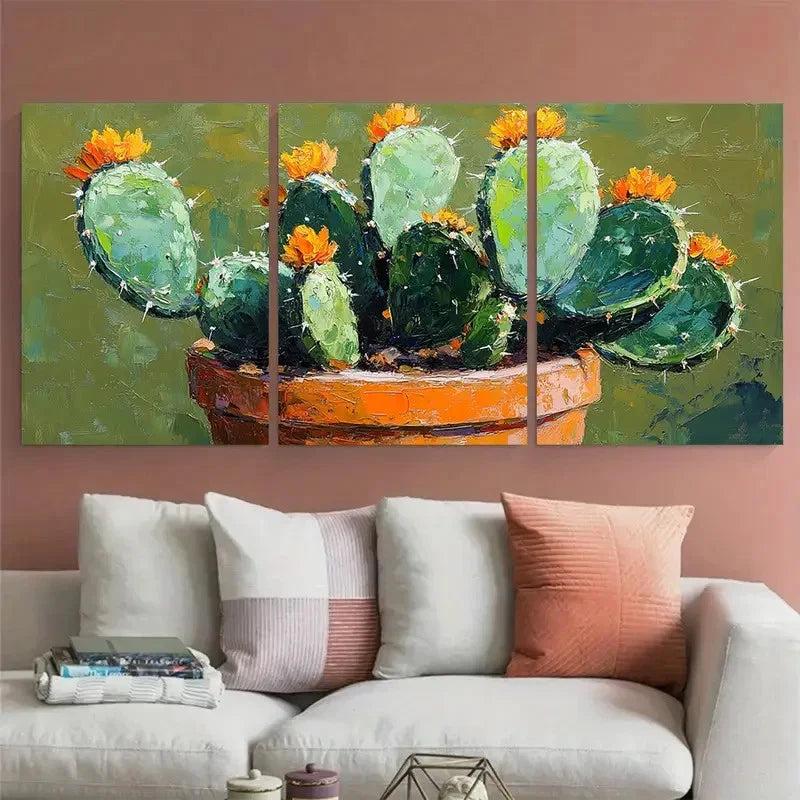 3pcs Garden Cacti in a Pot Mexican Illustration Wall Art Set Canvas Framed 40x60cm - High Quality Print 100% Australian Made Wall Canvas Ready to Hang - Bella Home Decor