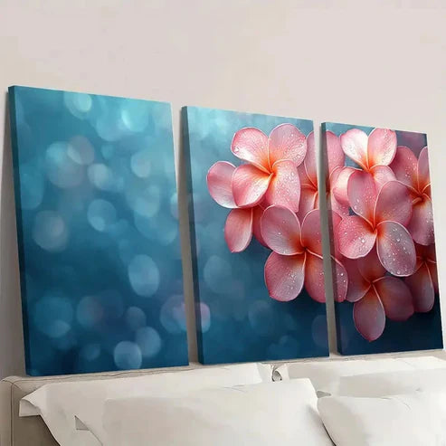 3pcs Pink Plumeria Flower RT Wall Art Canvas Unframed - High Quality Print 100% Australian Made Wall Canvas - Bella Home Decor