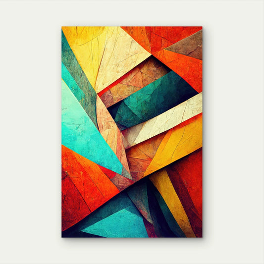 Triangle Abstract Multicolored Red Teal Yellow 40x60cm Metal Print Ready to Hang