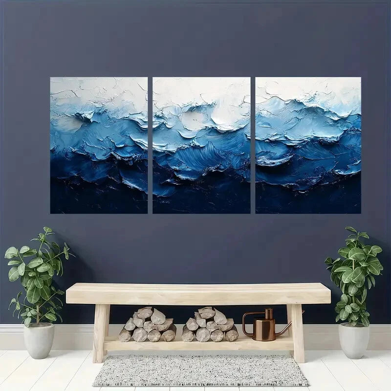 3pcs Acrylic Black and White Abstract Painting Metal Print Ready to Hang Art - Bella Home Decor