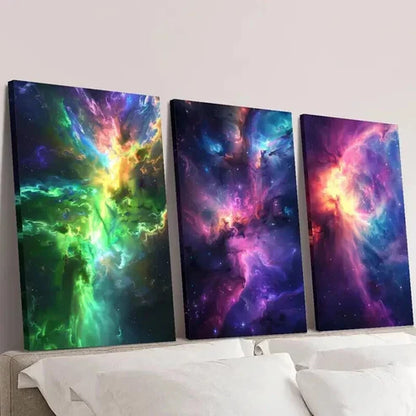 3pcs Fantasy Neon Nebula Galaxy Prints Wall Art Set Canvas Unframed - High Quality Print 100% Australian Made Wall Canvas