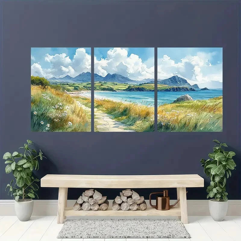 3pcs Featuring Mountains Beaches & Lush Greenery Metal Print Ready to Hang Art - Bella Home Decor