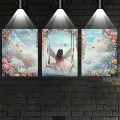 3pcs Angel Sitting On A Swing Artwork Metal Print Ready to Hang Art - Bella Home Decor
