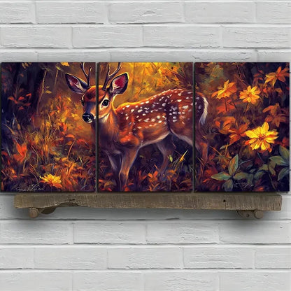 3pcs Deer Under The Sun Forest Flowers Metal Print Ready to Hang Art - Bella Home Decor