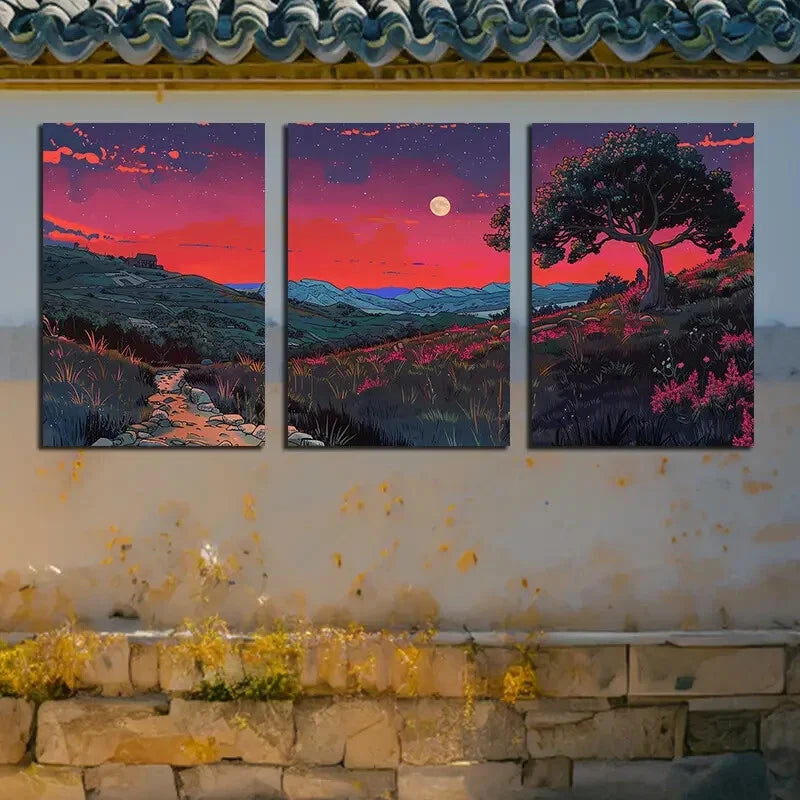 3pcs The Winding Hills and Paths of The Village Metal Print Ready to Hang Art - Bella Home Decor