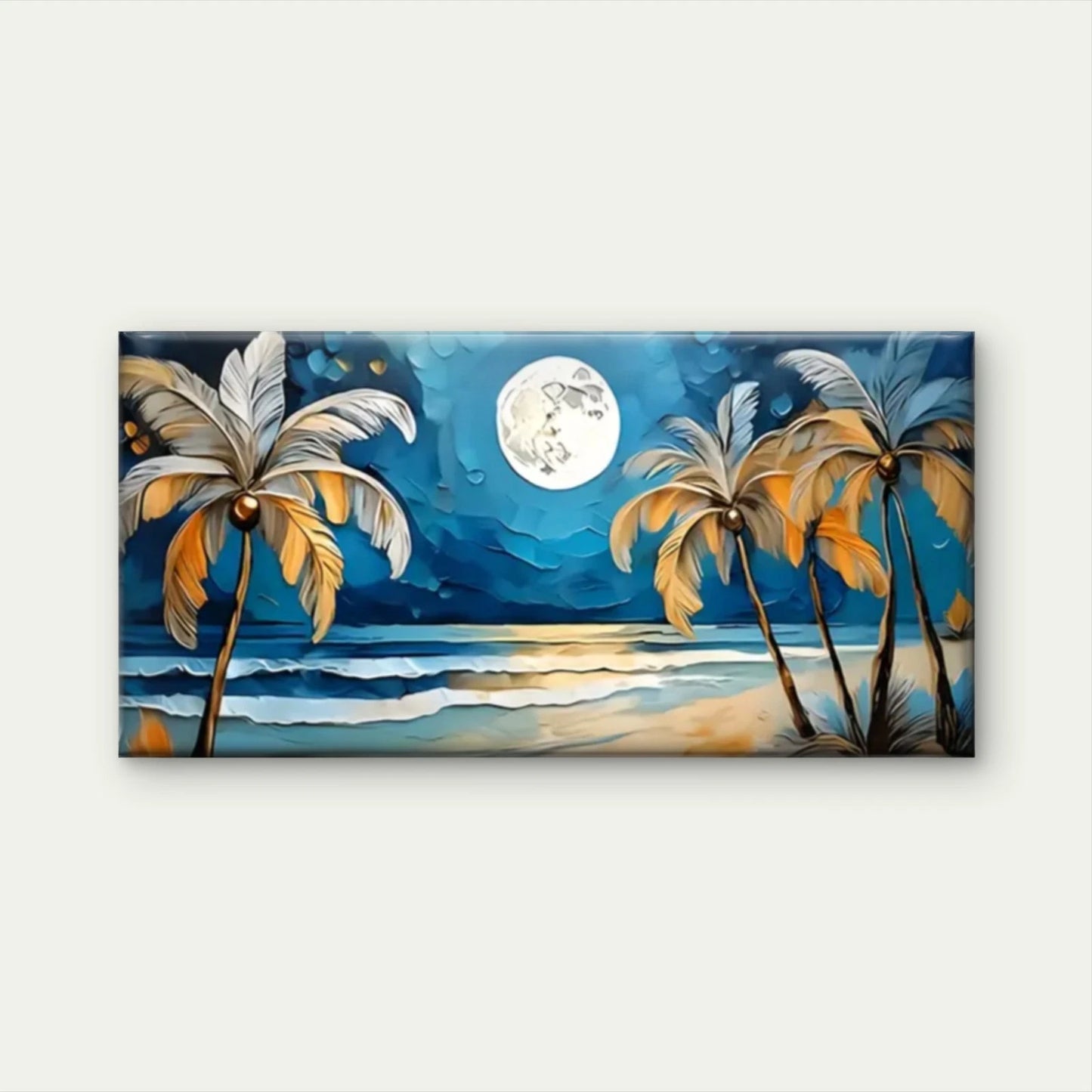 Palm Trees Moon Night Wall Art Canvas Office Home Room Framed 120x60cm