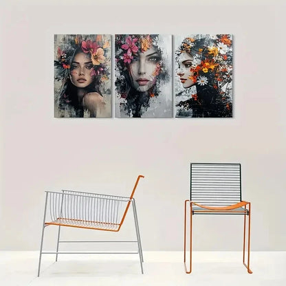 3pcs Abstract Floral Modern Figures Metal Print Ready to Hang Art - Bella Home Decor