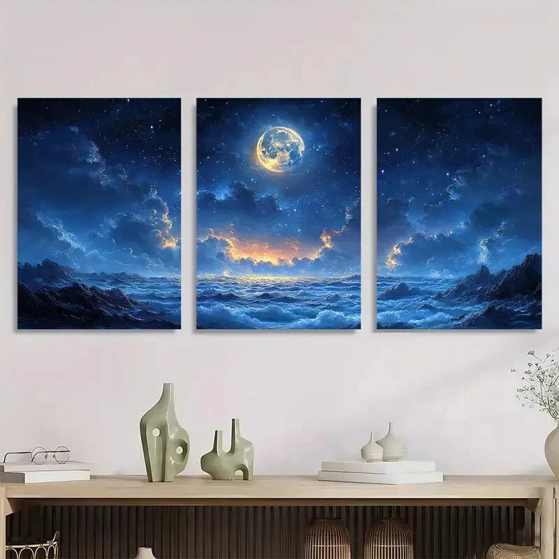 3pcs Dark Academic Style Starry Sky Metal Print Ready to Hang Art - Bella Home Decor