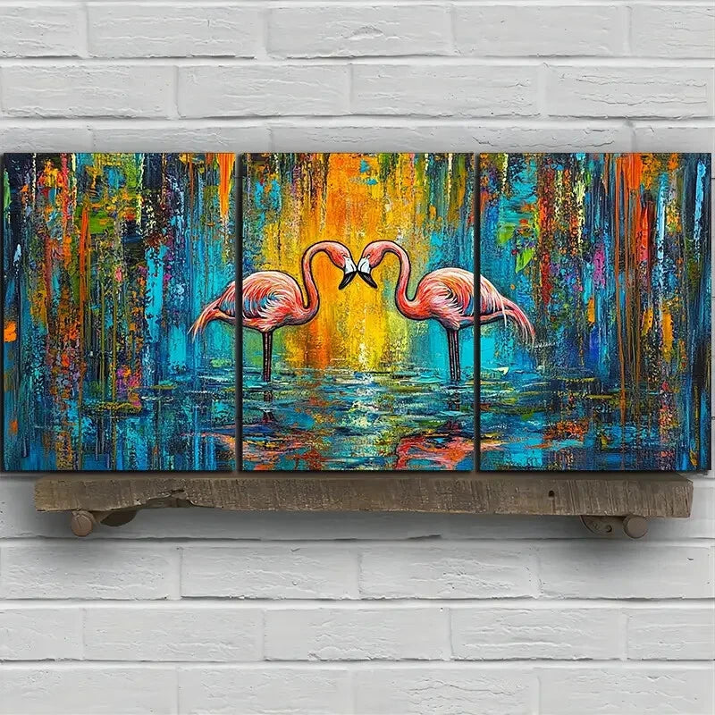 3pcs Pink Flamingos Colourful Yellow Blue Metal Print Ready to Hang Art - Bella Home Decor