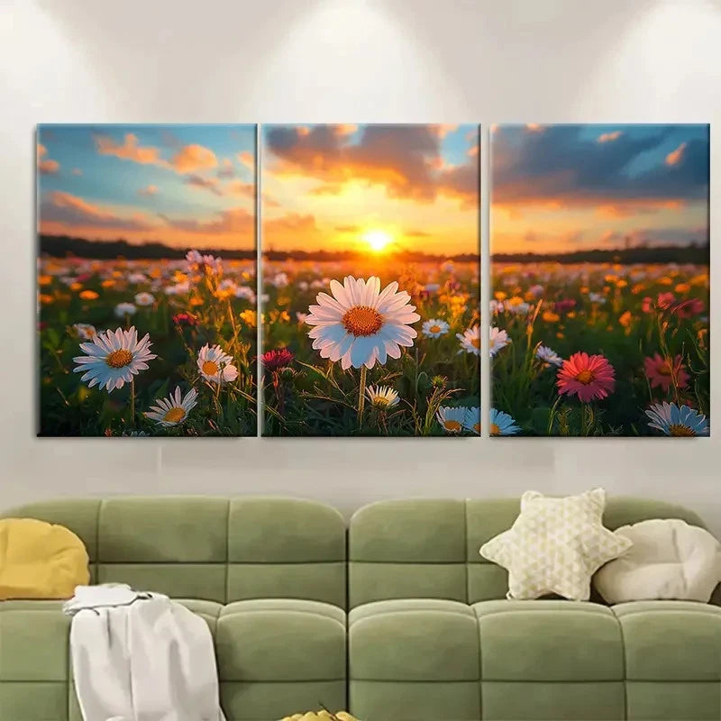 3pcs Flowery Summer Meadow ri  Wall Art Set Canvas Framed 40x60cm - High Quality Print 100% Australian Made Wall Canvas Ready to Hang - Bella Home Decor