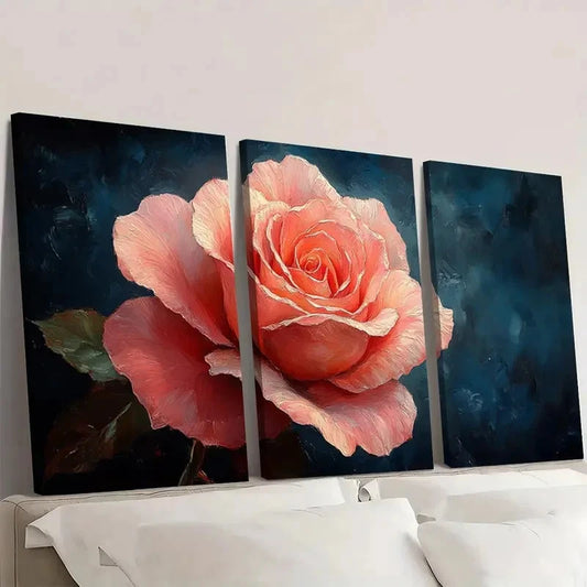 3pcs Pink Rose Art Elegant Floral EF Wall Art Set Canvas Framed 50x70cm - High Quality Print 100% Australian Made Wall Canvas Ready to Hang