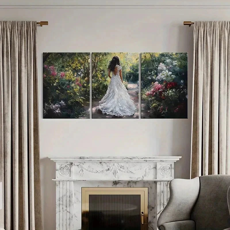 3pcs Bride In Garden Vegetation Floral Metal Print Ready to Hang Art - Bella Home Decor