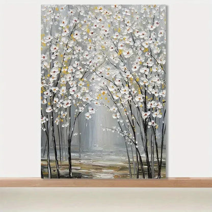 Abstract White Blossoming Tree Painting 60x90cm Metal Print Ready to Hang