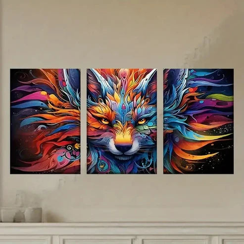 3pcs Polyester Posters with Colorful Manes Wall Art Set Canvas Unframed - High Quality Print 100% Australian Made Wall Canvas
