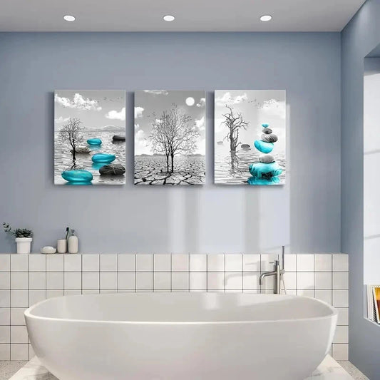3pcs Turquoise Blue Pictures Painting Metal Print Ready to Hang Art