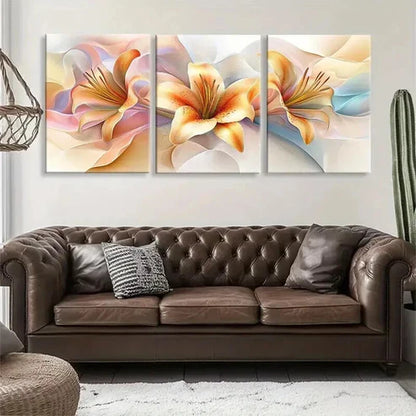 3pcs Elegant Lily Flower Abstract Perfect Wall Art Set Canvas Unframed - High Quality Print 100% Australian Made Wall Canvas