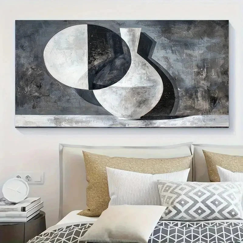 Abstract Black White Geometric Wall Art Canvas Office Home Room Framed 120x60cm