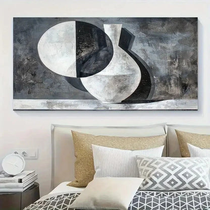 Abstract Black White Geometric Wall Art Canvas Office Home Room Framed 120x60cm