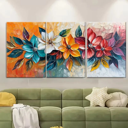 3pcs Abstract Palette Knife Colorful Floral Metal Print Ready to Hang Art - Bella Home Decor