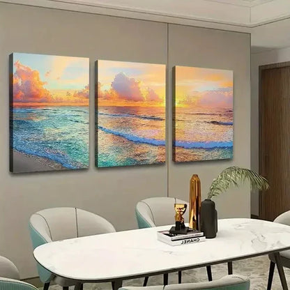 3pcs Sunset Ocean Beach Canvas Unframed - High Quality Print 100% Australian Made Wall Canvas
