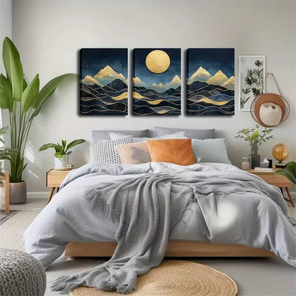 3pcs Abstract Mountain Moon Landscape Wall Art Canvas Unframed - High Quality Print 100% Australian Made Wall Canvas - Bella Home Decor