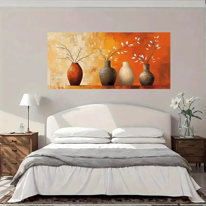 Earthy Tones Flowers Wall Art Canvas Office Home Room Framed 120x60cm