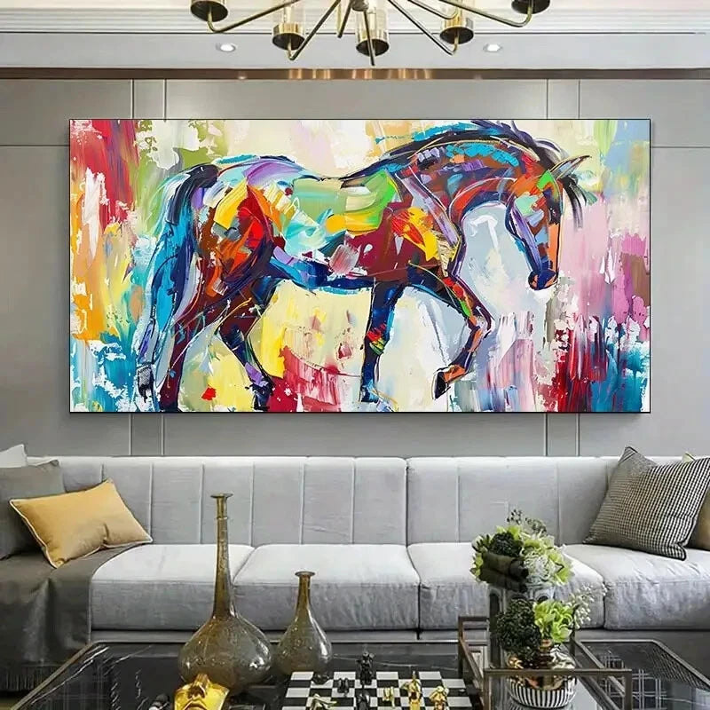 Vibrant Abstract Horse Art wall canvas office home room framed 120x60cm - Bella Home Decor