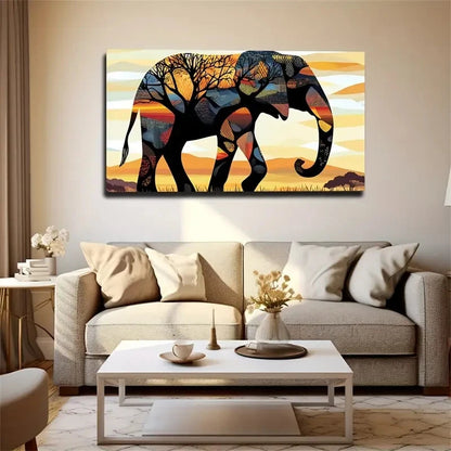 Abstract Elephant Vibrant Sun Wall Art Canvas Office Home Room Framed 120x60cm