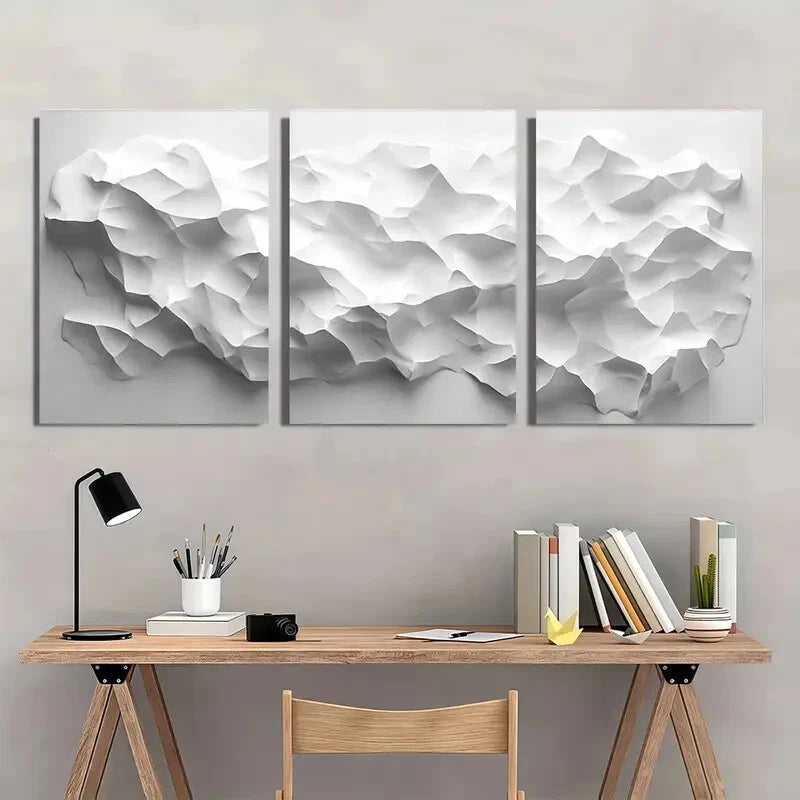 3pcs White Polygons on Light Gray Background Metal Print Ready to Hang Art - Bella Home Decor
