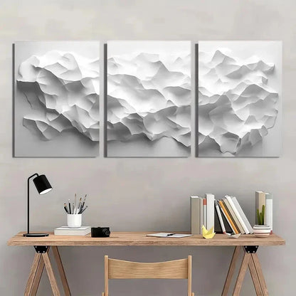 3pcs White Polygons on Light Gray Background Metal Print Ready to Hang Art - Bella Home Decor