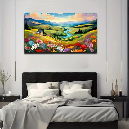River Prairie Wildflower Nice Wall Art Canvas Office Home Room Framed 120x60cm