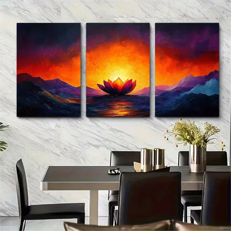 3pcs Abstract Warm Oranges Purples Metal Print Ready to Hang Art - Bella Home Decor