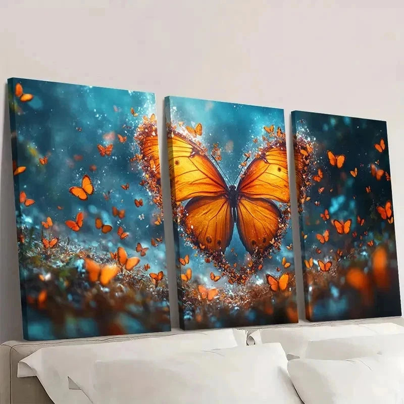 3pcs Surby Colorful Butterflies Love Art h Wall Art Set Canvas Framed 60x90cm - High Quality Print 100% Australian Made Wall Canvas Ready to Hang