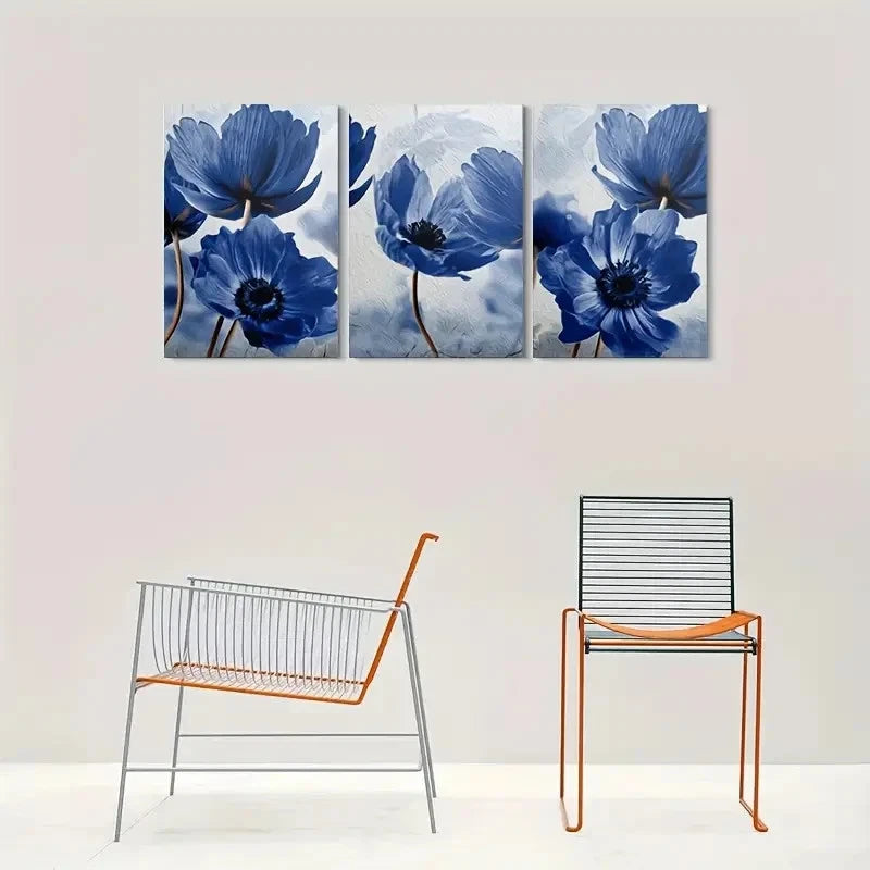 3pcs Blue Anemone Flower Themed Wall Art Set Canvas Framed 40x60cm - High Quality Print 100% Australian Made Wall Canvas Ready to Hang - Bella Home Decor