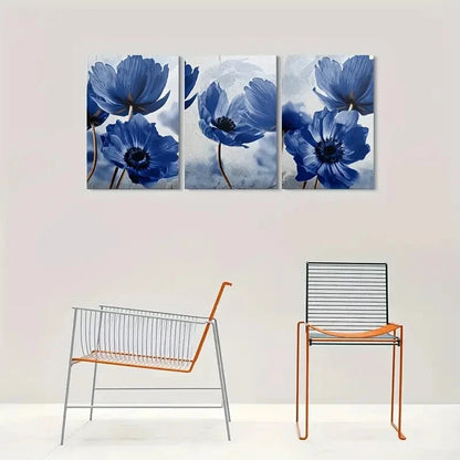 3pcs Blue Anemone Flower Themed Wall Art Set Canvas Framed 40x60cm - High Quality Print 100% Australian Made Wall Canvas Ready to Hang - Bella Home Decor