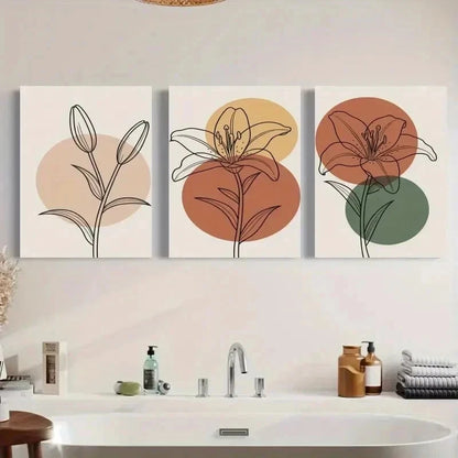 3pcs Lily Flowers Line Art Canvas   Wall Art Set Canvas Framed 50x70cm - High Quality Print 100% Australian Made Wall Canvas Ready to Hang