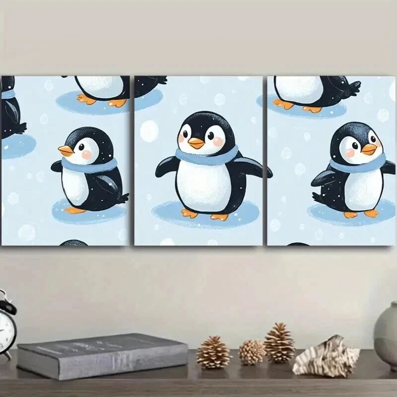 3pcs Set Penguin Canvas Wall Art Set Canvas Framed 50x70cm - High Quality Print 100% Australian Made Wall Canvas Ready to Hang