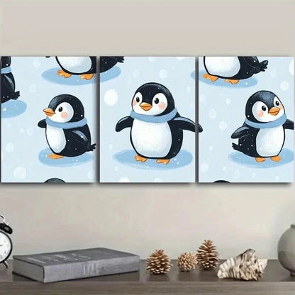 3pcs Set Penguin Canvas Wall Art Set Canvas Framed 50x70cm - High Quality Print 100% Australian Made Wall Canvas Ready to Hang