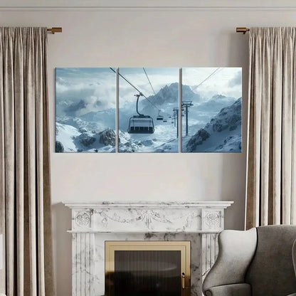 3pcs Alpine Ski Lift Snowy Mountains Landscape Metal Print Ready to Hang Art - Bella Home Decor