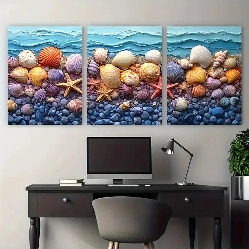 3pcs Vivid Vibrant Colourful Shades Of Seashells Metal Print Ready to Hang Art - Bella Home Decor