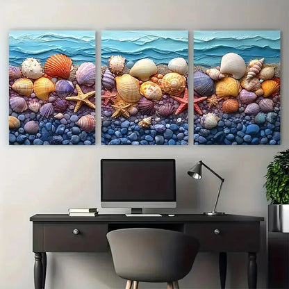 3pcs Vivid Vibrant Colourful Shades Of Seashells Metal Print Ready to Hang Art - Bella Home Decor