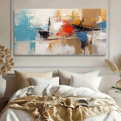 Light Pink Blue Beige & Red Wall Art Canvas Office Home Room Framed 120x60cm