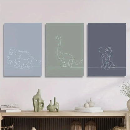 3pcs Minimalist Line Drawings of Dinosaurs Metal Print Ready to Hang Art - Bella Home Decor