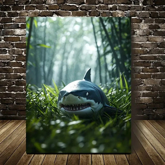 Photorealistic Shark Rolling Painting 40x60cm Metal Print Ready to Hang - Bella Home Decor