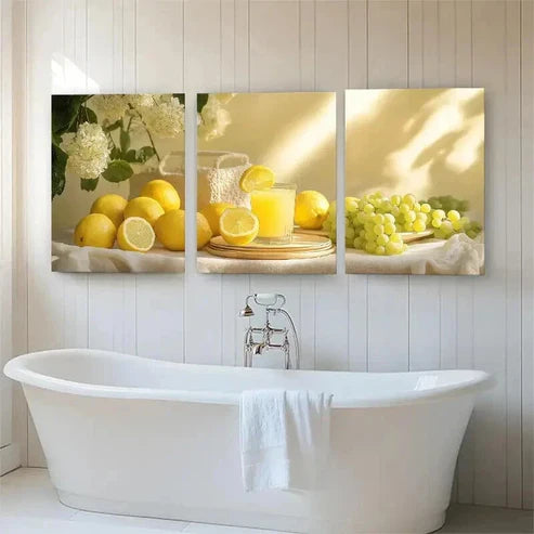 3pcs Fresh Lemon and Grape Bright Perfect  Wall Art Set Canvas Unframed - High Quality Print 100% Australian Made Wall Canvas - Bella Home Decor