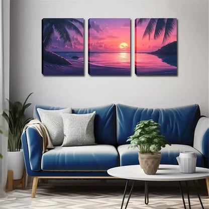 3pcs Triptych with Palm Trees & Ocean View Wall Art Set Wall Art Canvas Unframed - High Quality Print 100% Australian Made Wall Canvas