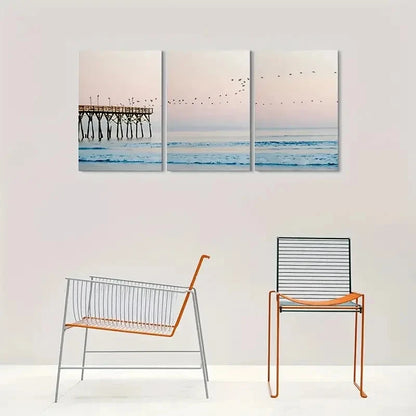 3pcs Coastal Birds Flying Over Beach Scene Metal Print Ready to Hang Art - Bella Home Decor